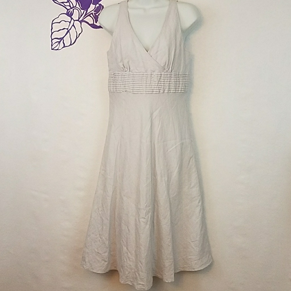 J.Crew sleeveless A-line linen dress blue gray0449